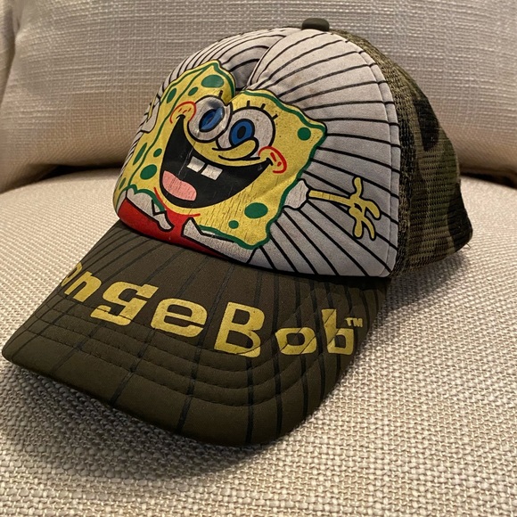 Sponge Bob Square Pants Vintage Hat w Camouflage Mesh Adjustable Baseball Hat - Picture 1 of 11